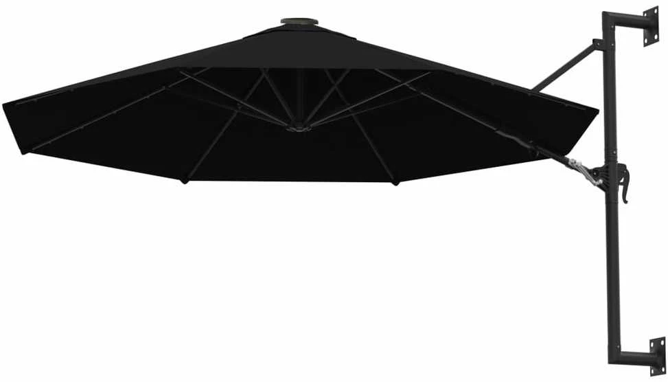 Prie sienos montuojamas skėtis su stulpu, juodas, 300cm