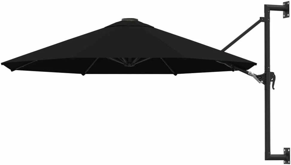 Prie sienos montuojamas skėtis su stulpu, juodas, 300cm
