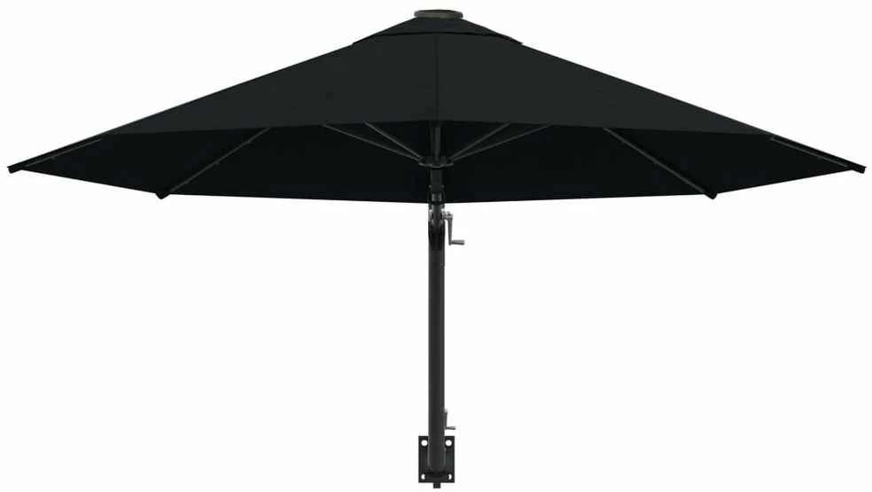 Prie sienos montuojamas skėtis su stulpu, juodas, 300cm