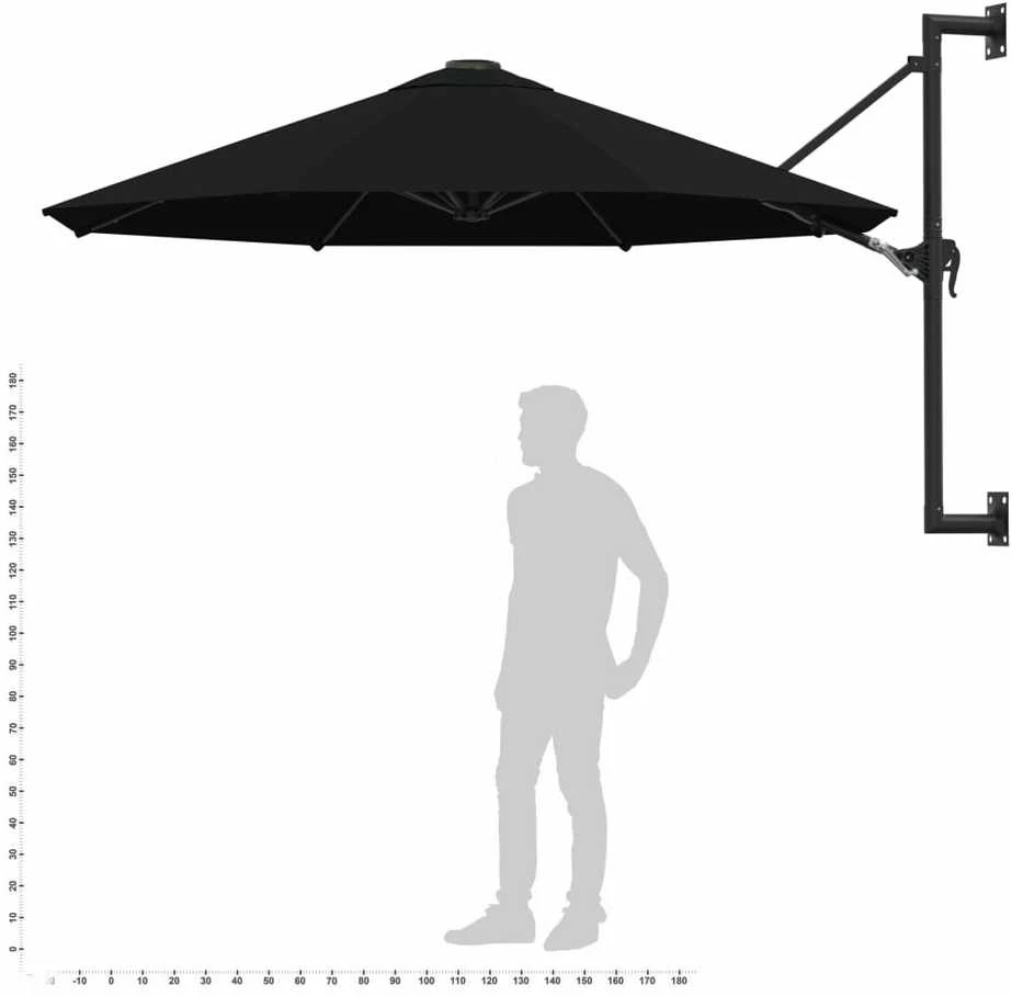Prie sienos montuojamas skėtis su stulpu, juodas, 300cm