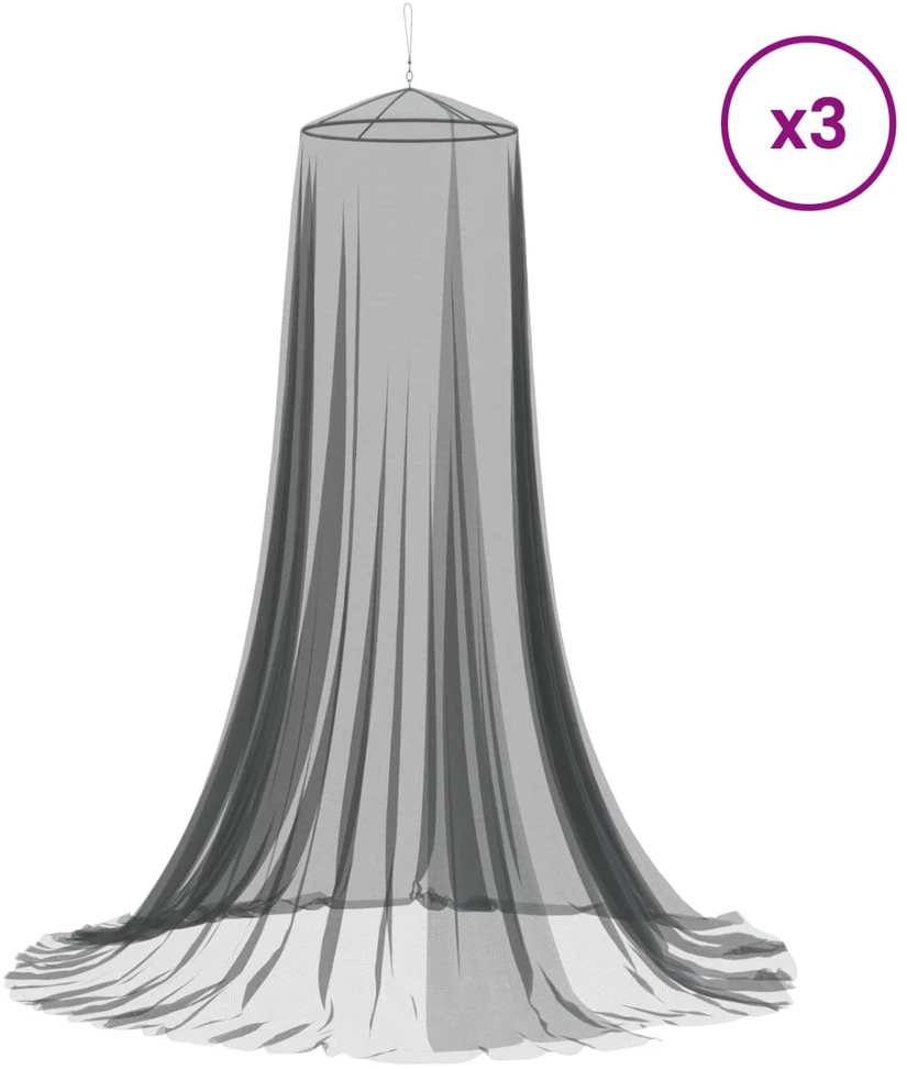 Uodų tinklas lovai 3 vnt. 156 mesh Juoda ⌀56 x 220 cm