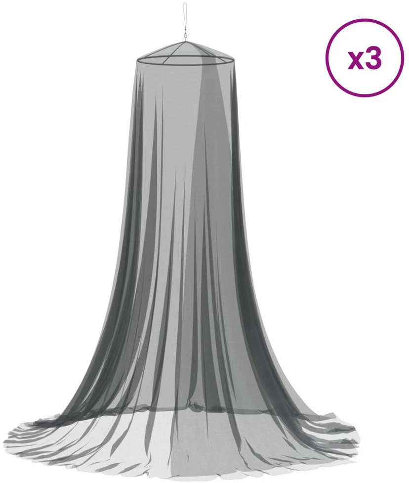 Uodų tinklas lovai 3 vnt. 156 mesh Juoda ⌀56 x 220 cm