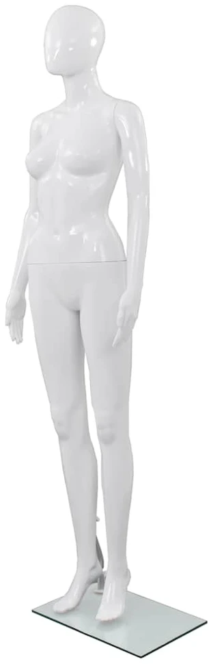 Moteriškas manekenas, stiklo pagrindas, blizgus, baltas, 175cm