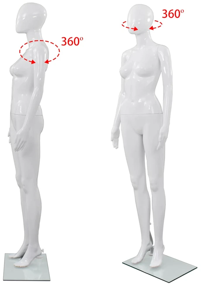 Moteriškas manekenas, stiklo pagrindas, blizgus, baltas, 175cm