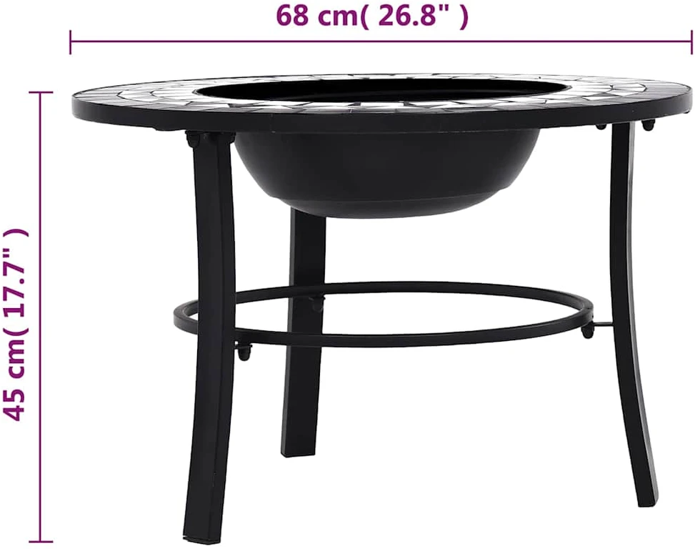 Mozaikinė laužavietė, juodos ir baltos spalvos, 68cm, keramika