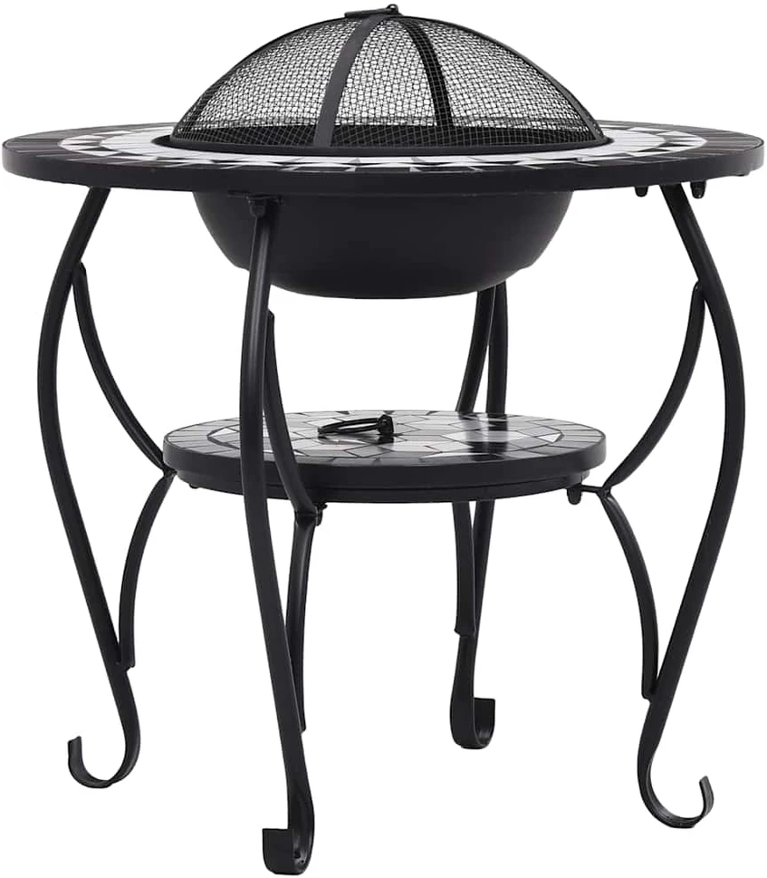 Mozaikinė laužavietė-staliukas, juoda ir balta, 68cm, keramika