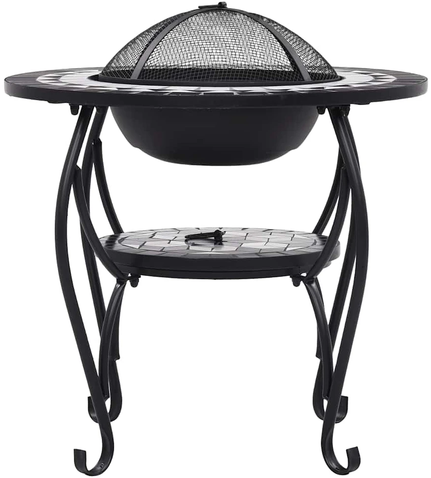 Mozaikinė laužavietė-staliukas, juoda ir balta, 68cm, keramika