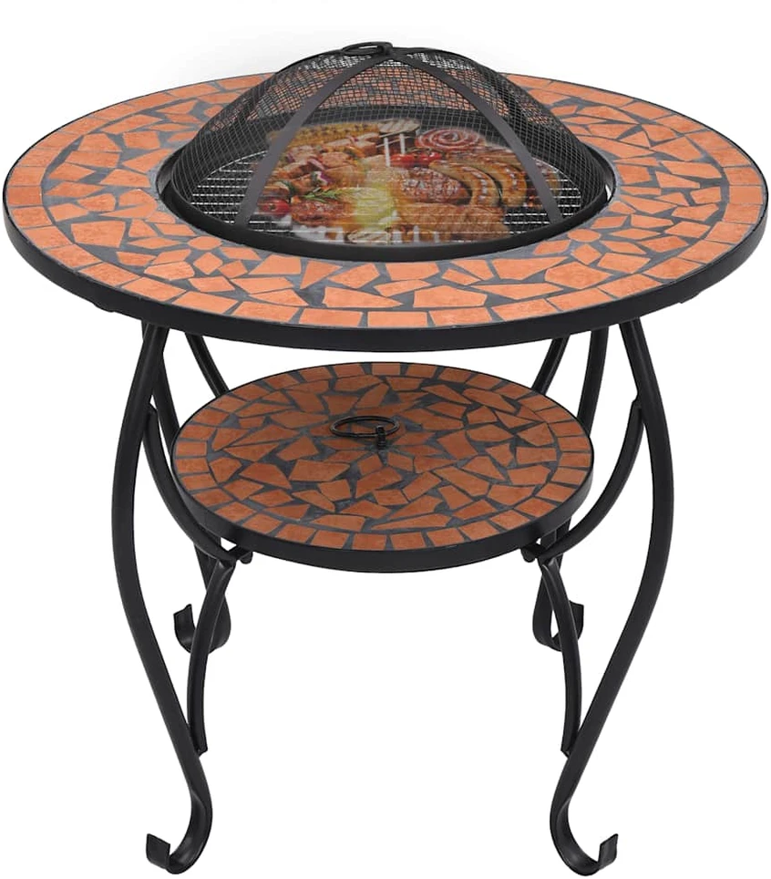 Mozaikinė laužavietė-staliukas, terakota, 68cm, keramika