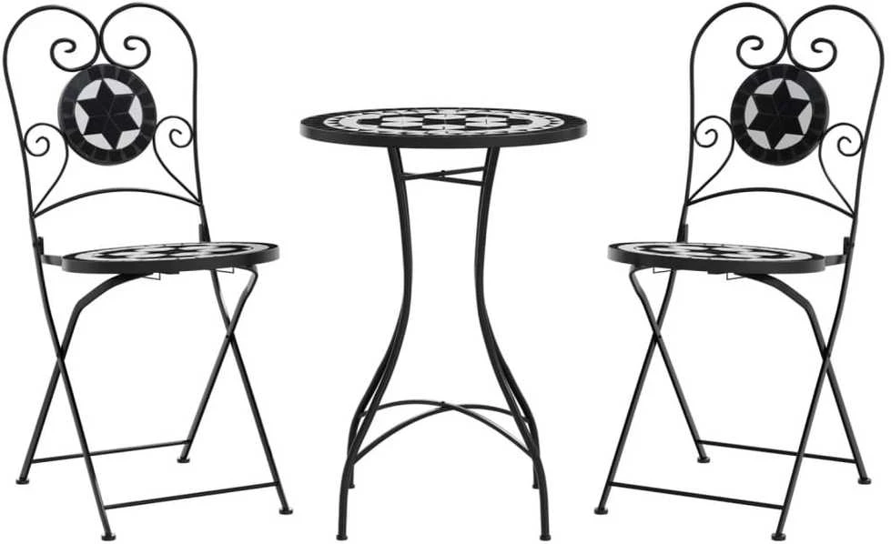 Lauko baldų komplektas Mozaikinis bistro komplektas, juodas/baltas, geležis/keramika
