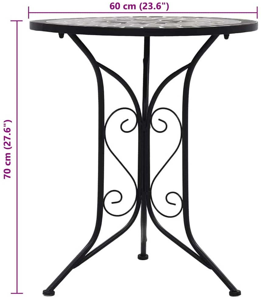 Mozaikinis bistro staliukas, pilkos spalvos, 61cm, keramika