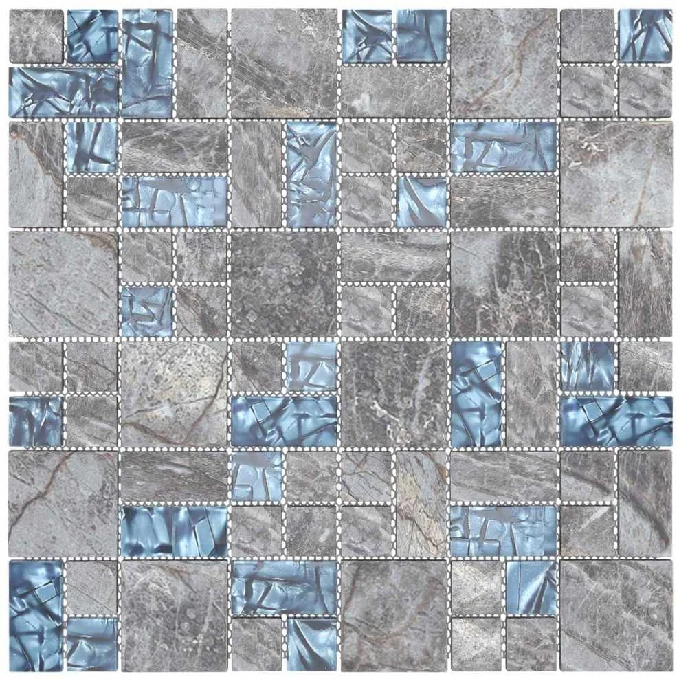Mozaikos plytelė 22 vnt. 30 x 30 cm Pilka ir mėlyna Stiklas