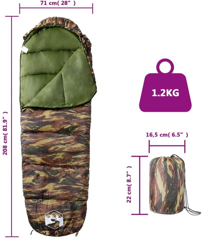 Mumijos formos miegmaišis suaugusiems stovyklavimui, 3 sezonams