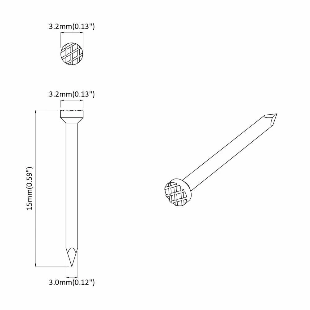 Nagai Medžiui 2 pcs Sidabro Ø 3 x 15 mm Metalas