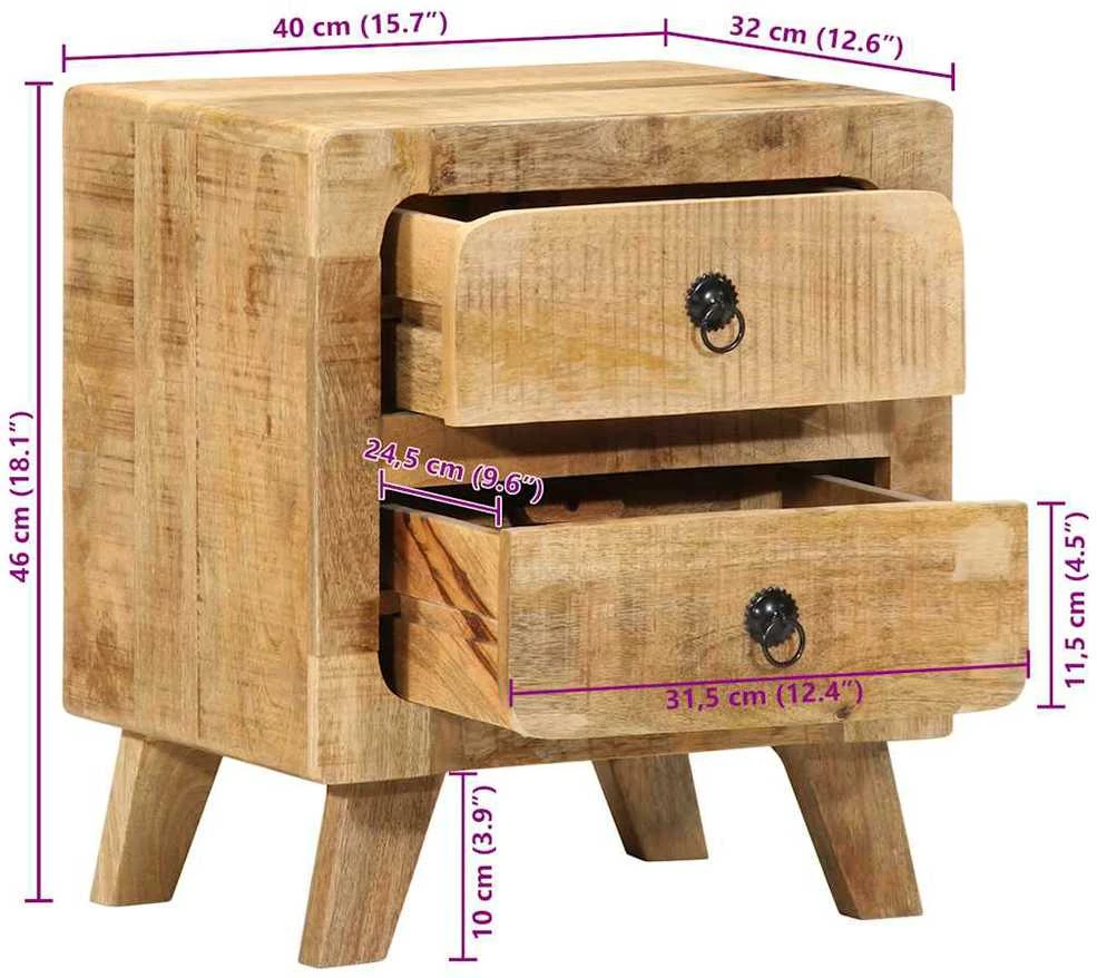 naktinė spintelė 2 vnt 40x32x46 cm medžio masyvo grubus mango