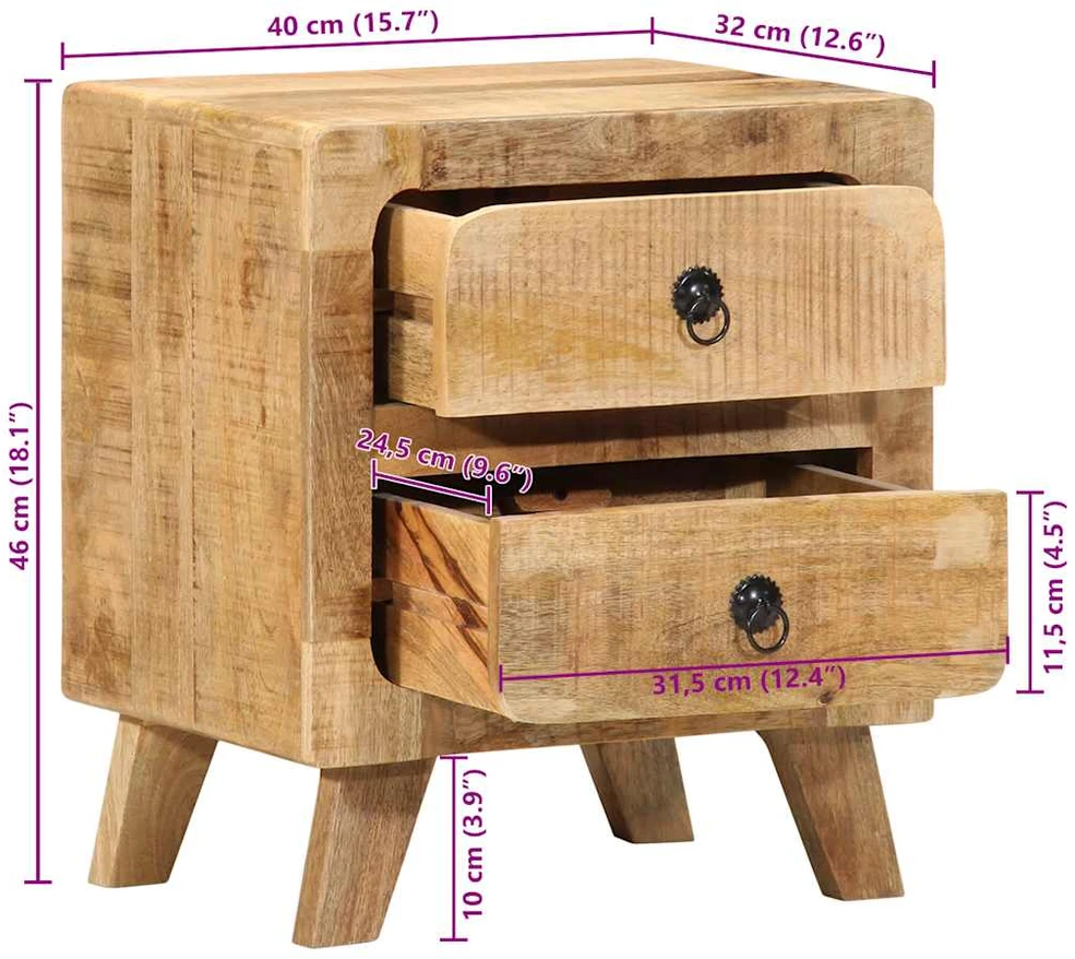 naktinė spintelė 2 vnt 40x32x46 cm medžio masyvo grubus mango