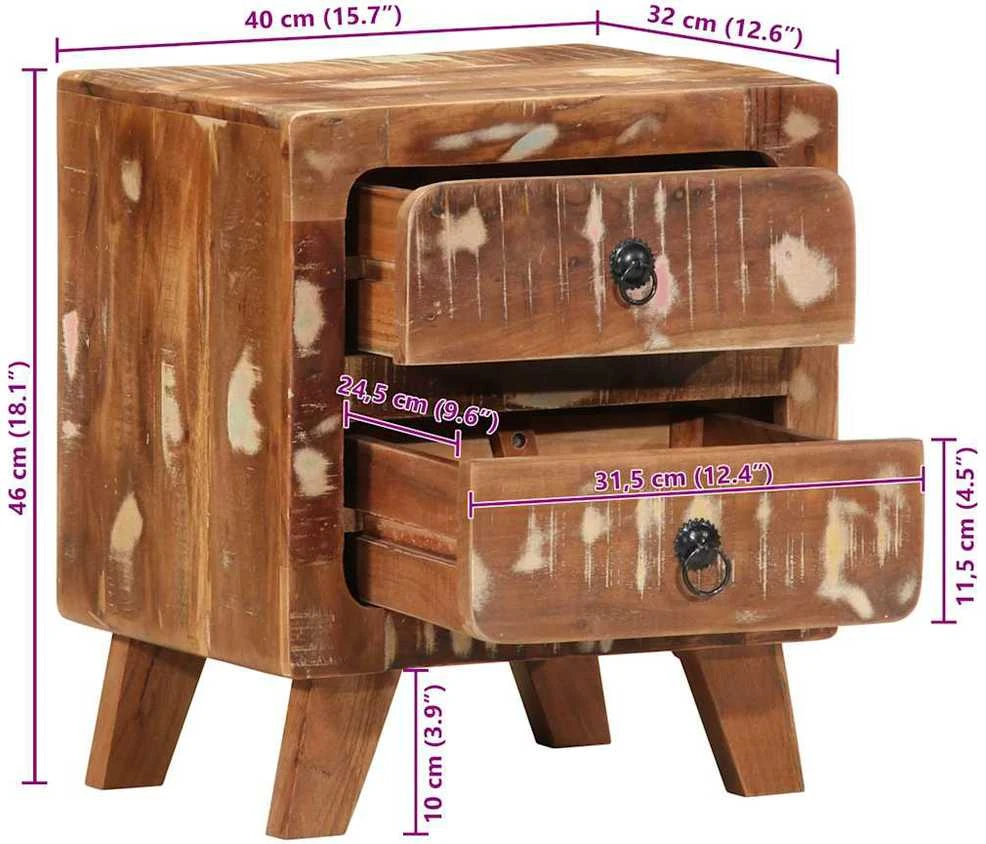 naktinė spintelė 2 vnt 40x32x46 cm perdirbta medžio masyvo