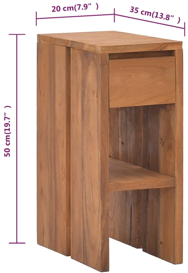 Naktinė spintelė, 20x35x50cm, tikmedžio medienos masyvas