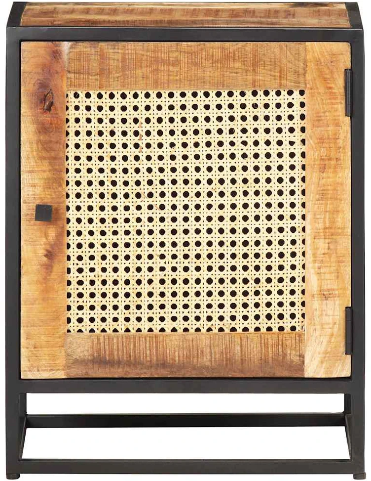 Naktinė spintelė, 40x30x50cm, neapdorota mango mediena/nendrės