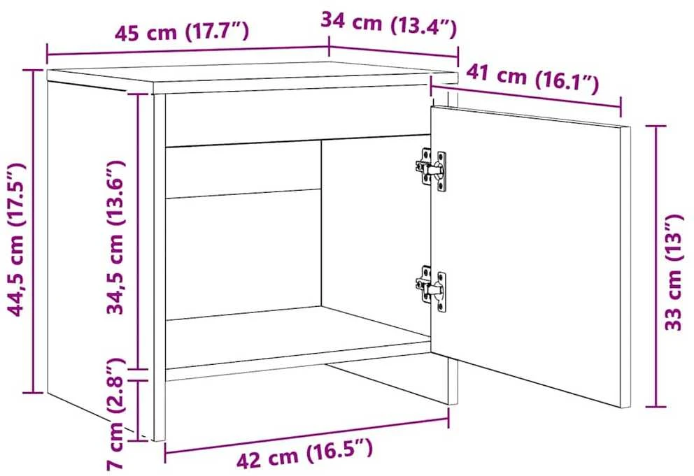 Naktinė spintelė, baltos spalvos, 45x34x44,5cm, MDP