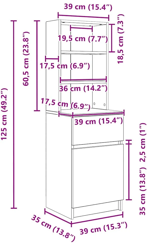 Naktinė spintelė, medienos, 39x35x125 cm, apdirbta mediena