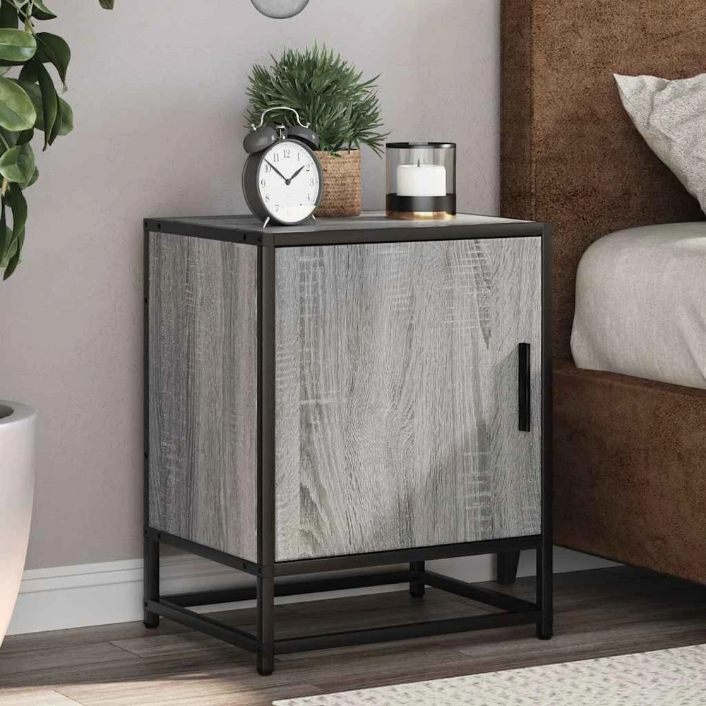 naktinė spintelė pilka Sonoma inžinerinė mediena ir metalas
