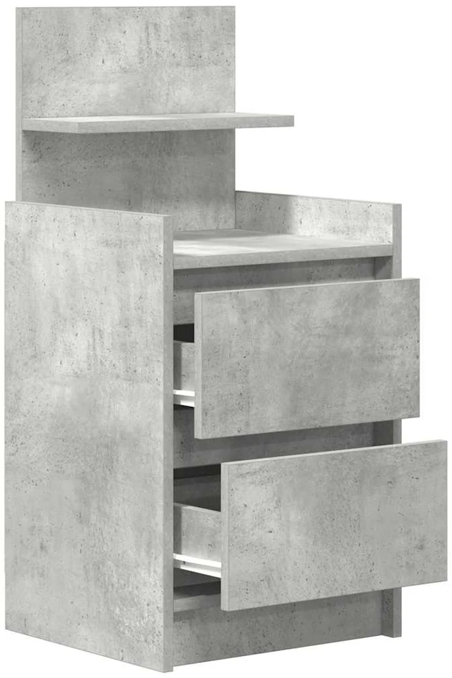 Naktinė spintelė su 2 stalčiais, betoninė pilka, 38x34x80 cm