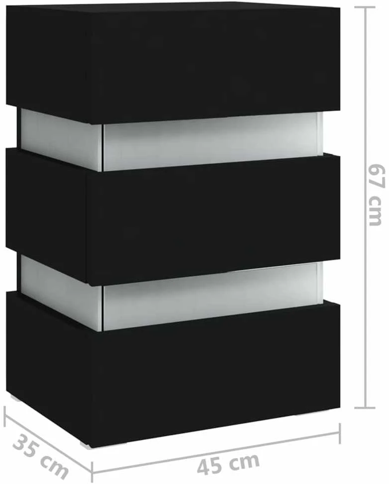 Naktinė spintelė su LED apšvietimu, juoda, 45x35x67cm, mediena