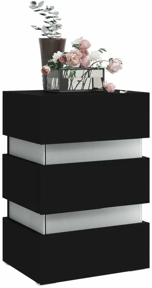 Naktinė spintelė su LED apšvietimu, juoda, 45x35x67cm, mediena