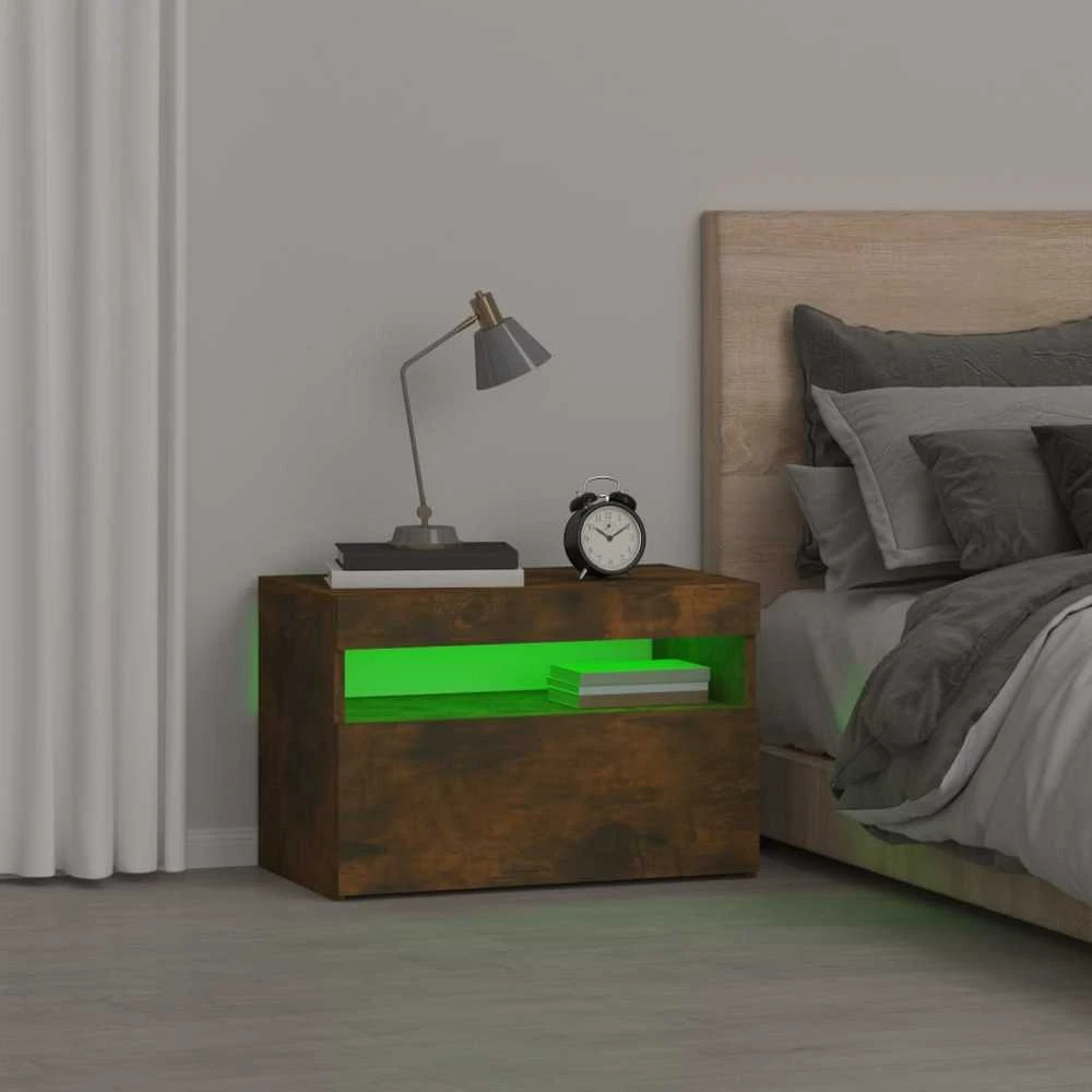 Naktinė spintelė su LED, dūminio ąžuolo, 60x35x40cm