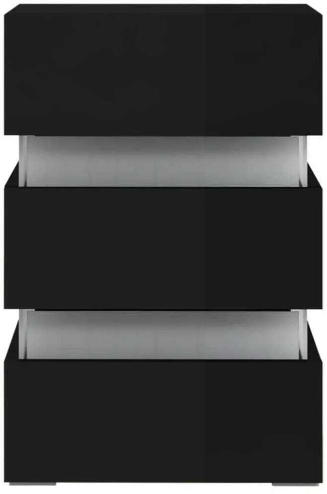Naktinė spintelė su LED, juoda, 45x35x67cm, mediena, blizgi