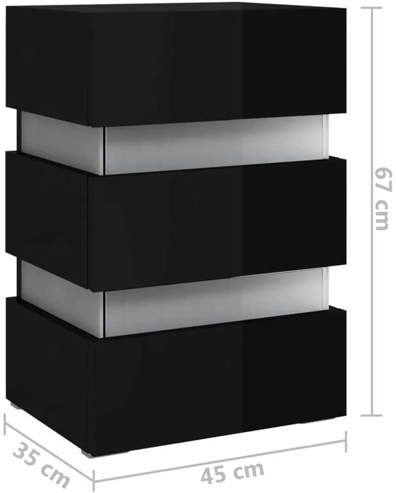 Naktinė spintelė su LED, juoda, 45x35x67cm, mediena, blizgi