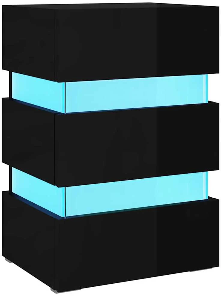 Naktinė spintelė su LED, juoda, 45x35x67cm, mediena, blizgi