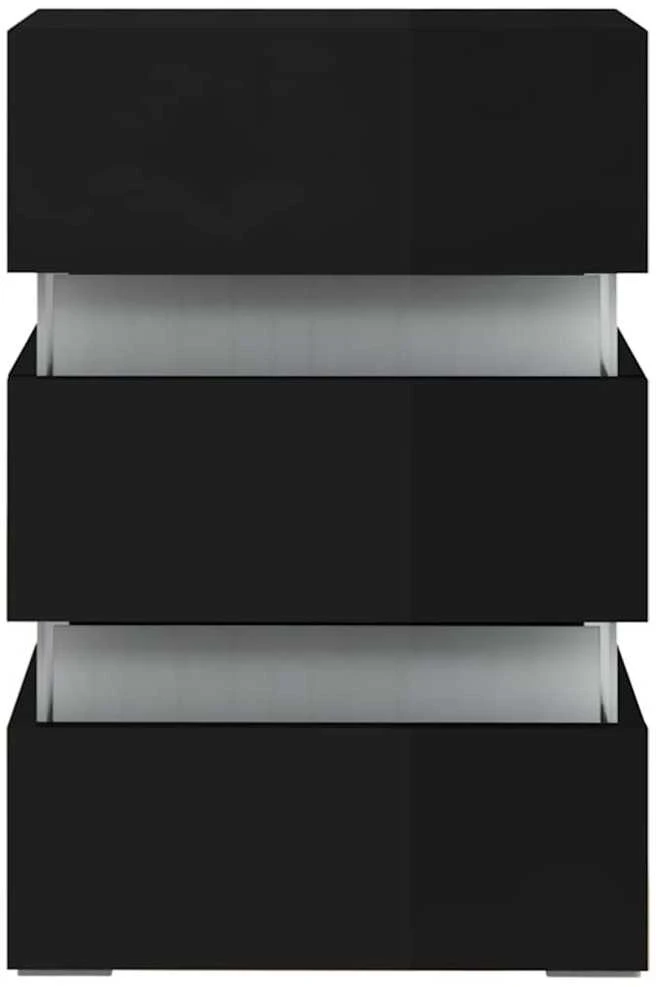 Naktinė spintelė su LED, juoda, 45x35x67cm, mediena, blizgi