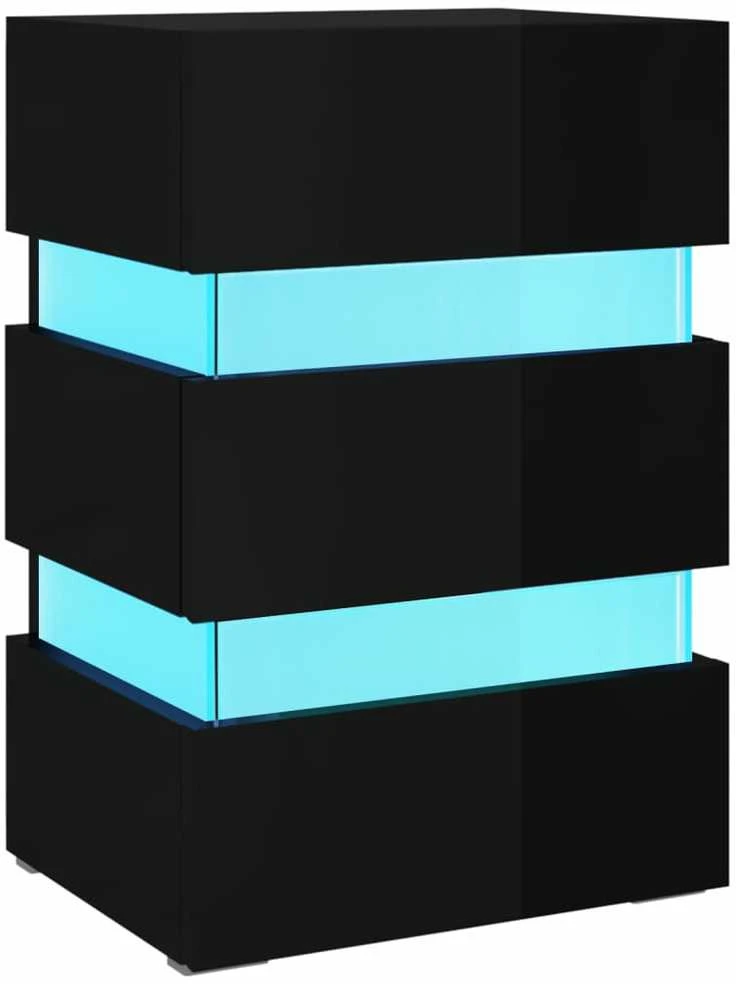 Naktinė spintelė su LED, juoda, 45x35x67cm, mediena, blizgi