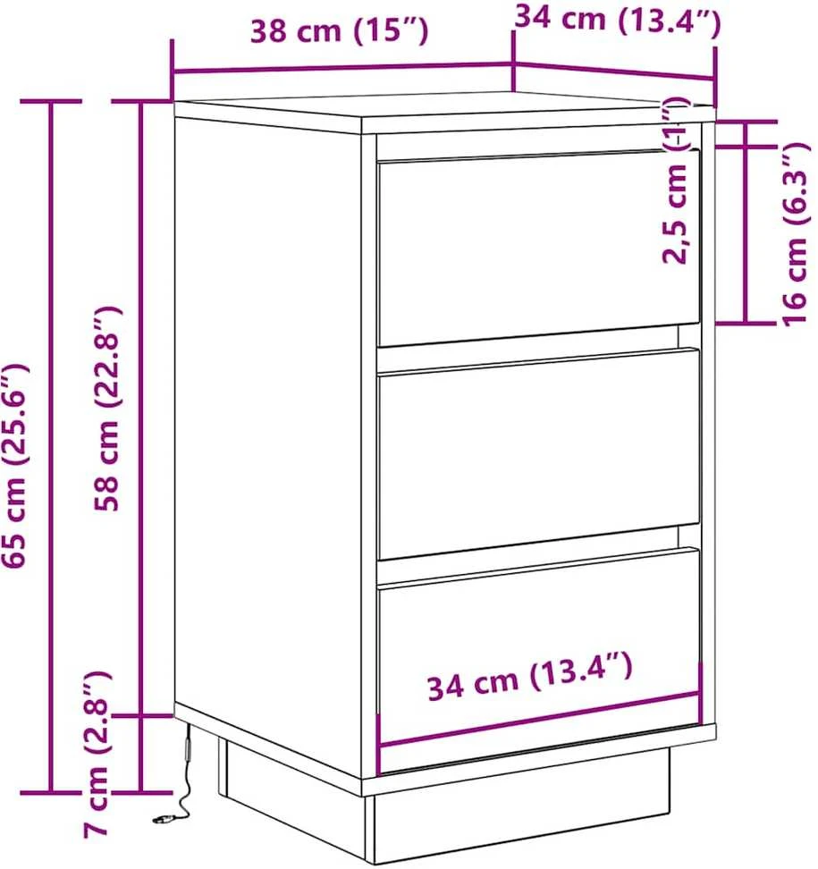 naktinė spintelė su LED lemputėmis Artisan ąžuolas 38x34x65 cm
