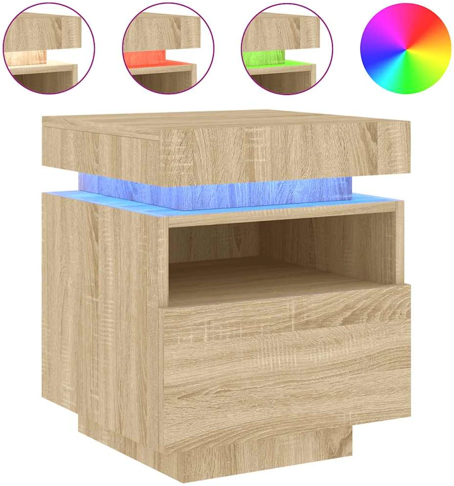 Naktinė spintelė su LED lemputėmis, ąžuolo, 40x39x48,5cm