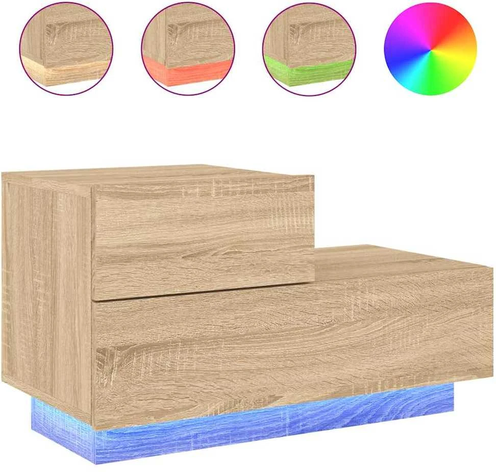 Naktinė spintelė su LED lemputėmis, ąžuolo, 70x36x40,5cm