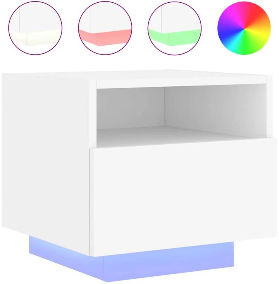 Naktinė spintelė su LED lemputėmis, balta, 40x39x37cm