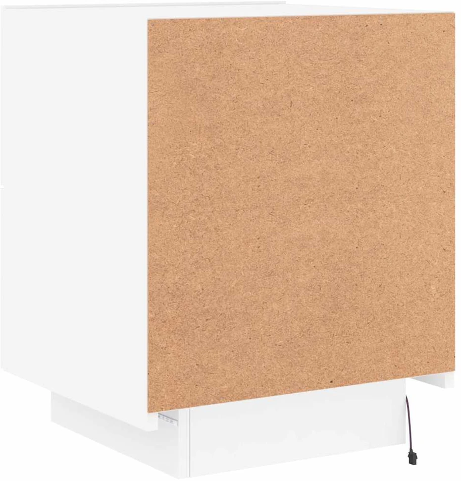 Naktinė spintelė su LED lemputėmis, balta, apdirbta mediena