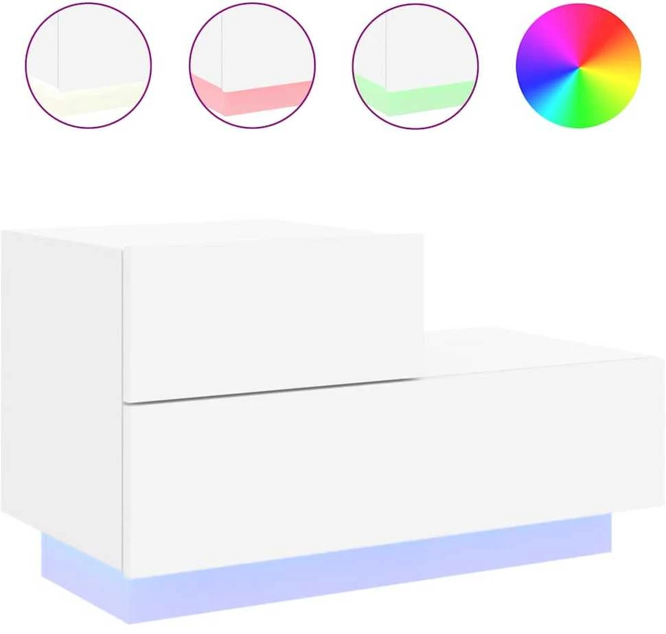 Naktinė spintelė su LED lemputėmis, balta, 70x36x40,5cm