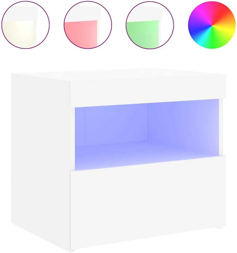 Naktinė spintelė su LED lemputėmis, baltos spalvos, 50x40x45cm