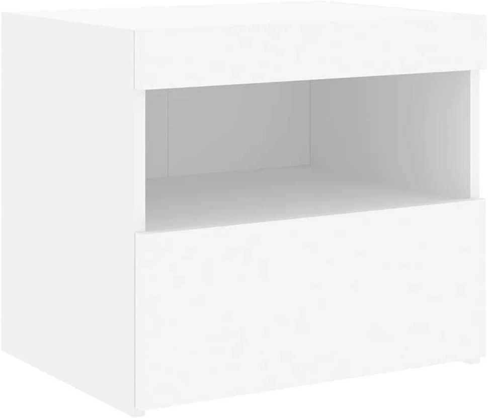 Naktinė spintelė su LED lemputėmis, baltos spalvos, 50x40x45cm