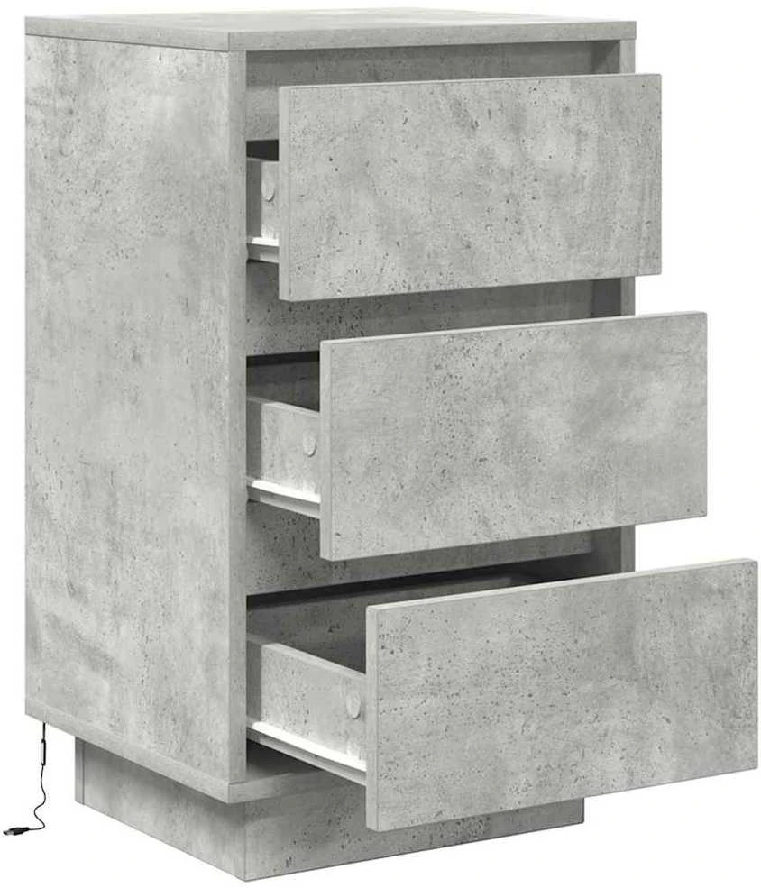 naktinė spintelė su LED lemputėmis Betoninė pilka 38x34x65 cm