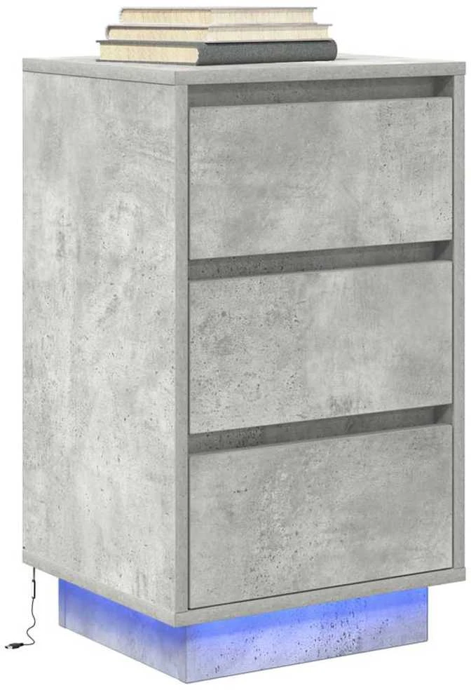 naktinė spintelė su LED lemputėmis Betoninė pilka 38x34x65 cm