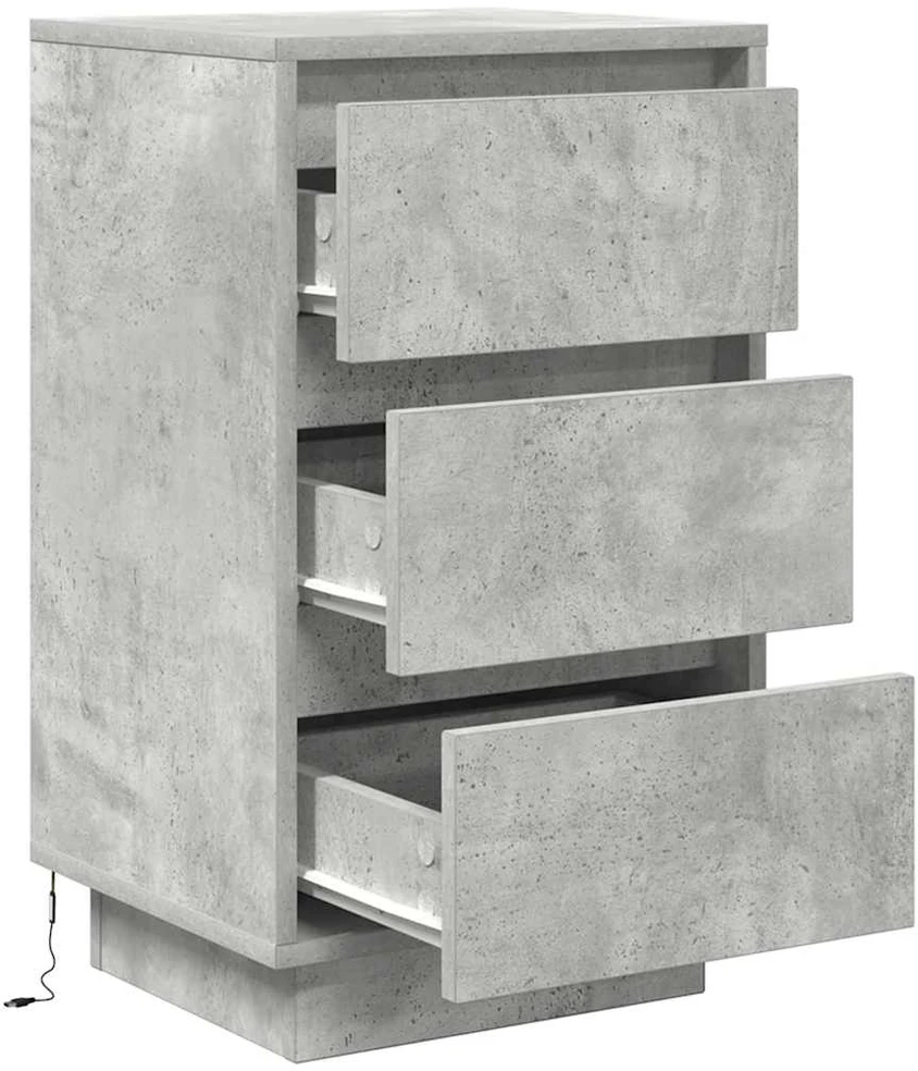 naktinė spintelė su LED lemputėmis Betoninė pilka 38x34x65 cm