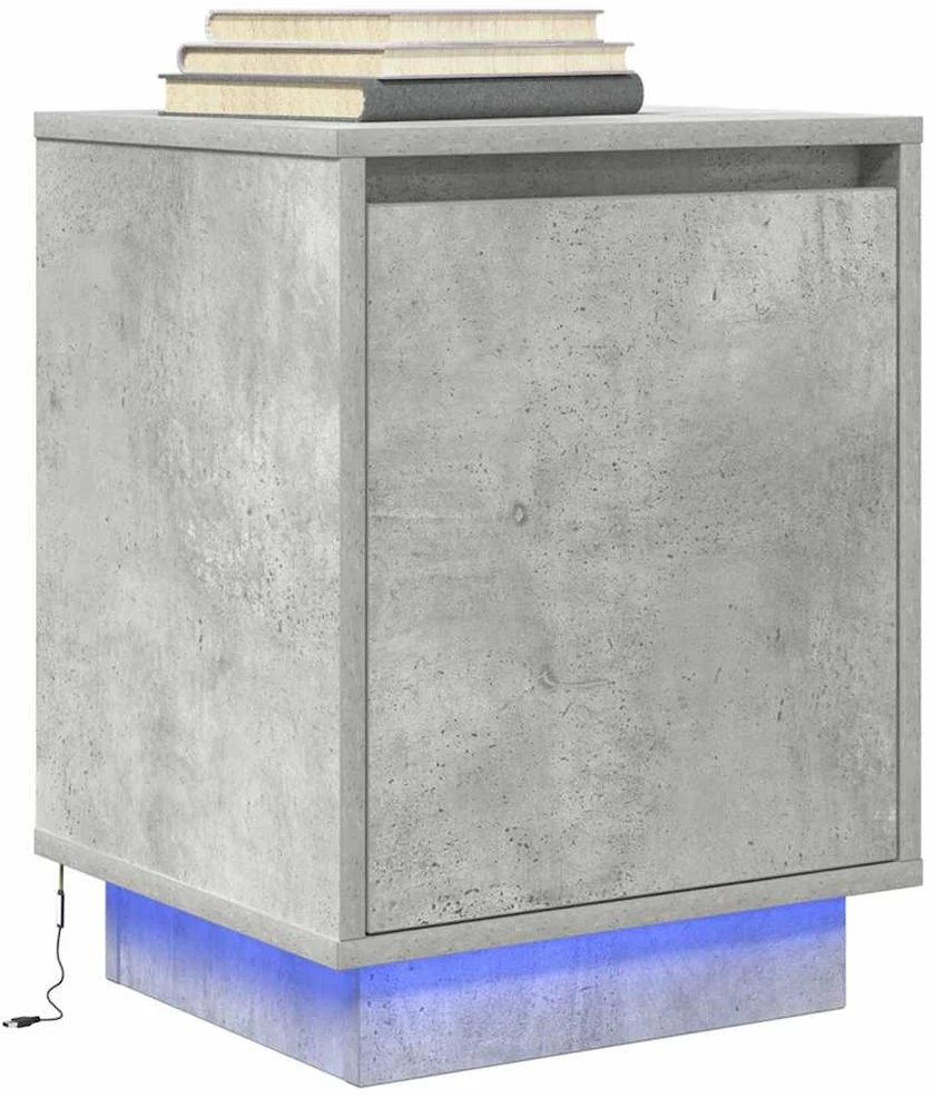 naktinė spintelė su LED lemputėmis Betoninė pilka 38x34x50 cm