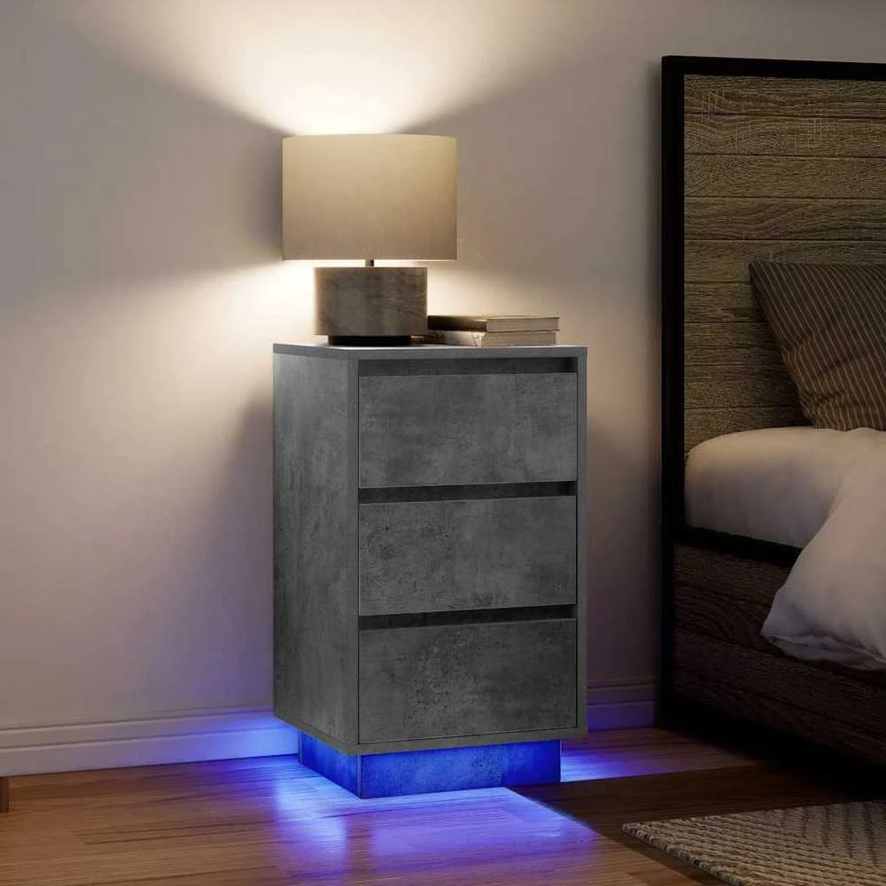 naktinė spintelė su LED lemputėmis Betoninė pilka 38x34x65 cm