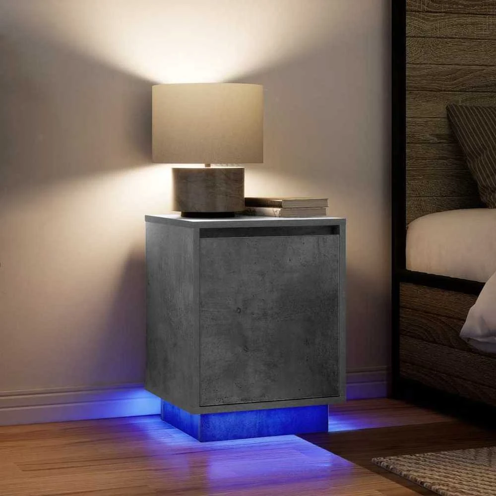 naktinė spintelė su LED lemputėmis Betoninė pilka 38x34x50 cm