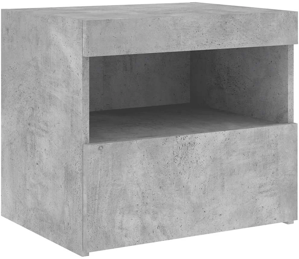 Naktinė spintelė su LED lemputėmis, betono pilka, 50x40x45cm