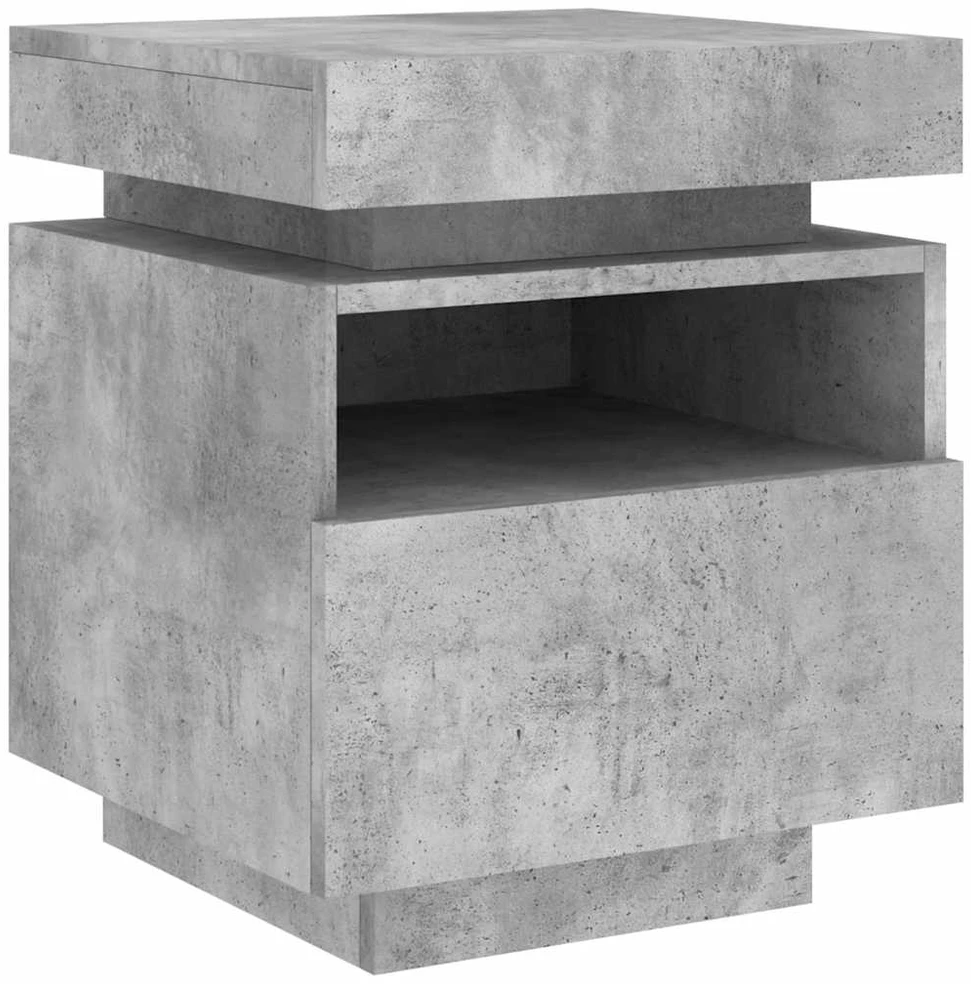 Naktinė spintelė su LED lemputėmis, betono pilka, 40x39x48,5cm
